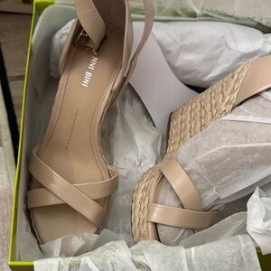 Gianni Bini Nude Beige Strappy Espadrille Wedge Sandals